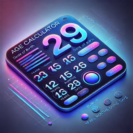 Stylish digital interface of an online age calculator featuring vibrant colors and an intuitive layout for inputting date of birth and calculating age.